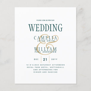 BUDGET TEAL Green Gold Monochrome Wedding INVITE Flyer