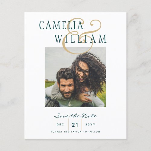 BUDGET Teal Green Gold PHOTO Save the Date Flyer