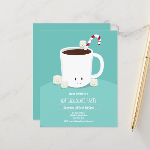 Budget Teal Hot Chocolate Christmas Party Invite