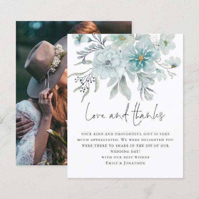 Budget Teal Mist Florals Photo Love Thanks Wedding (Front/Back)