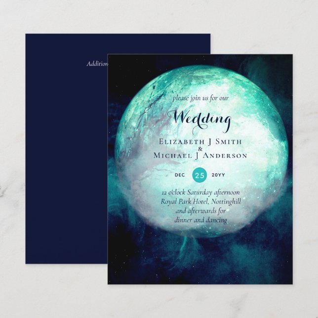 BUDGET Teal Moon Gothic Wedding Invite (Front/Back)