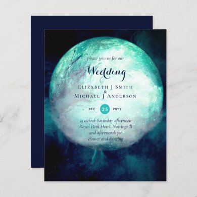 BUDGET Teal Moon Gothic Wedding Invite