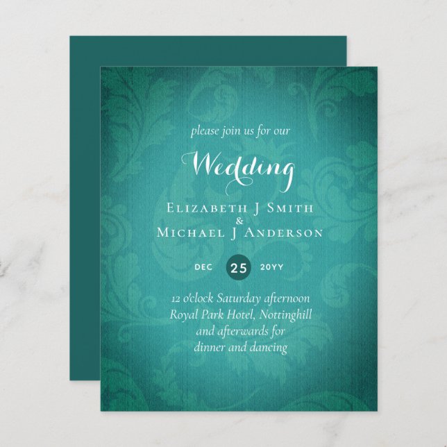 BUDGET Teal Mystique Wedding Invite (Front/Back)