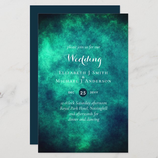 BUDGET Teal Mystique Wedding Invite (Front/Back)
