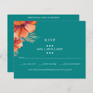 BUDGET Teal Orange Floral Wedding RSVP
