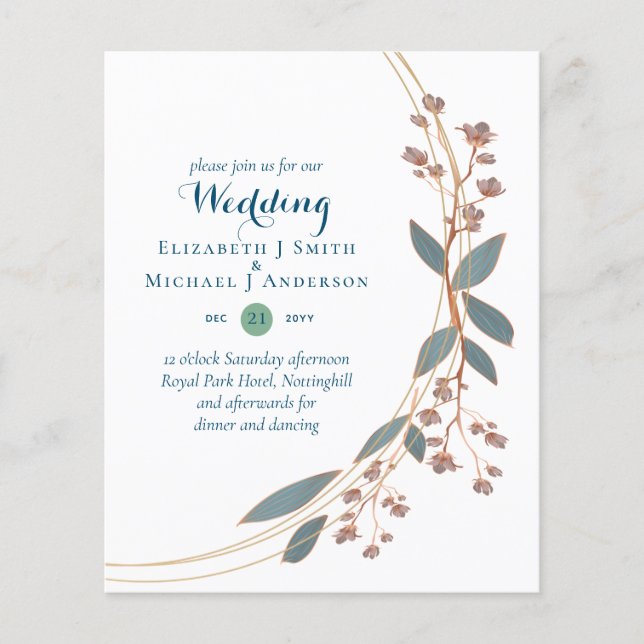 BUDGET Teal Orange Leaves Wedding Invitation (Front)