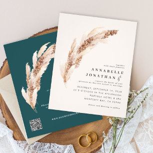 Budget teal pampas grass elegant wedding invite flyer