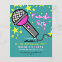 Budget Teal Pink Kids Karaoke Party Invitation