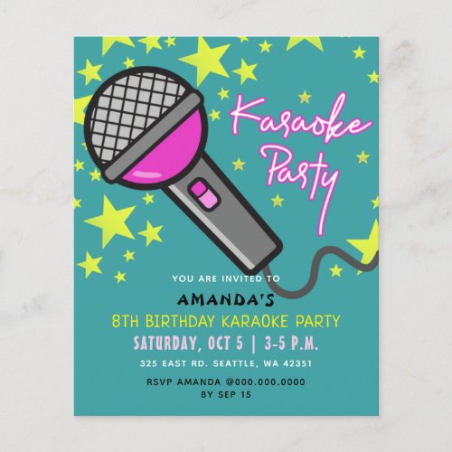 Budget Teal Pink Kids Karaoke Party Invitation