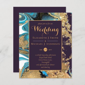 BUDGET Teal Purple Gold Agate Wedding Invite