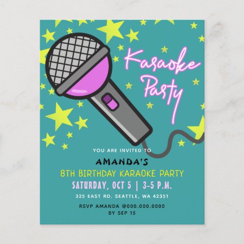 Budget Teal Purple Kids Karaoke Party Invitation