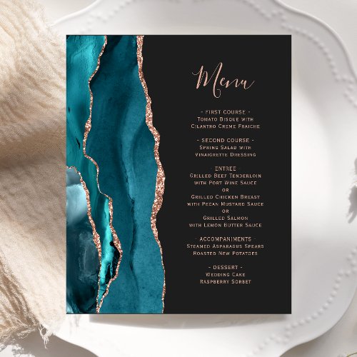 Budget Teal Rose Gold Agate Dark Wedding Menu