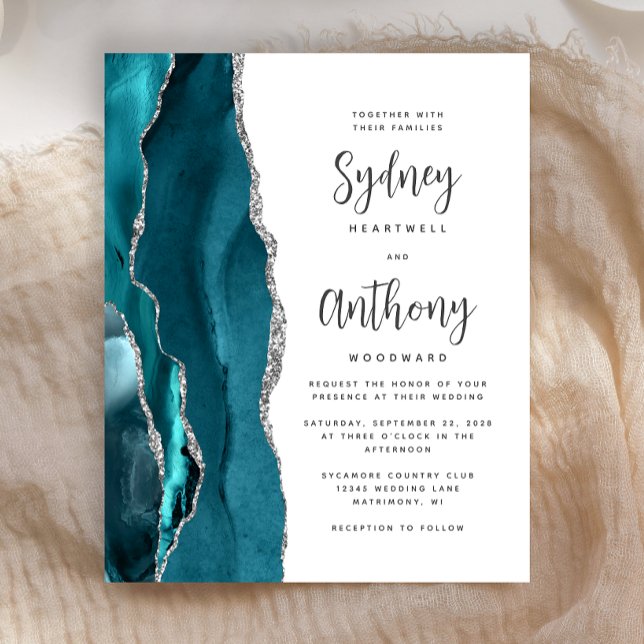 Budget Teal Silver Agate Calligraphy Wedding (Creator Uploaded)