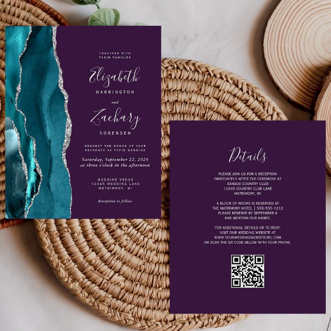 Budget Teal Silver Agate Purple QR Code Wedding (Creator Uploaded)