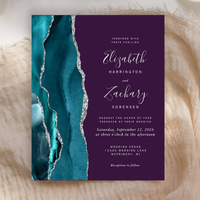 Budget Teal Silver Agate Purple Wedding Invitation (Creator Uploaded)