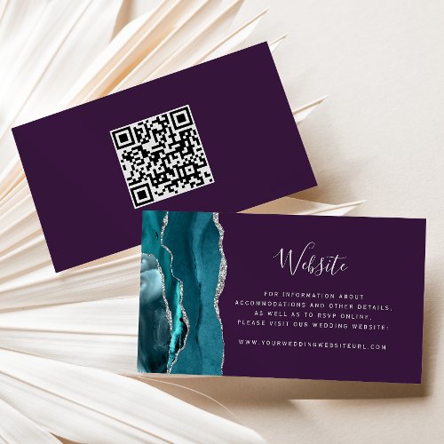 Budget Teal Silver Agate Purple Wedding QR Code Enclosure Card