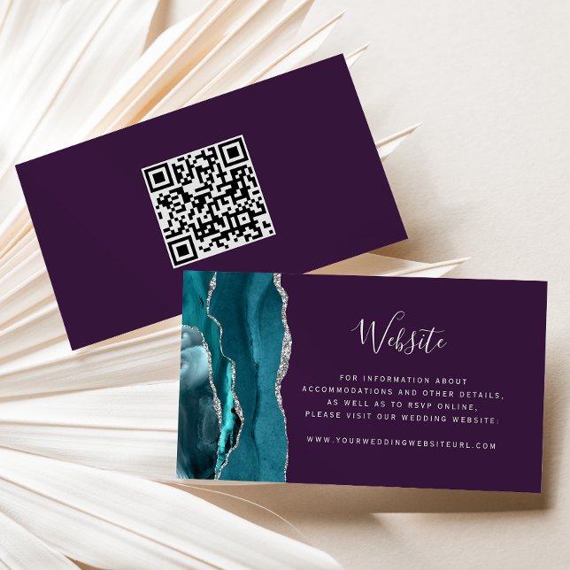 Budget Teal Silver Agate Purple Wedding QR Code Enclosure Card (Creator Uploaded)