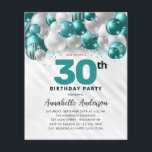 Budget Teal Silver Balloon Glitter 30th Birthday<br><div class="desc">Modern Glam Teal Green Silver Balloon Glitter Sparkle Any Age Birthday Invitation</div>
