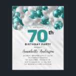 Budget Teal Silver Balloon Glitter 70th Birthday<br><div class="desc">Modern Glam Teal Green Silver Balloon Glitter Sparkle Any Age Birthday Invitation</div>