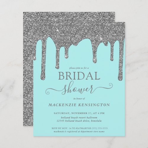 Budget Teal Silver Glitter Drips Bridal Shower