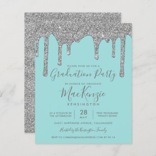 BUDGET Teal Silver Glitter Drips Graduation Party
