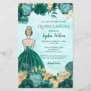 Budget Teal Turquoise Gold Princess Quinceañera 
