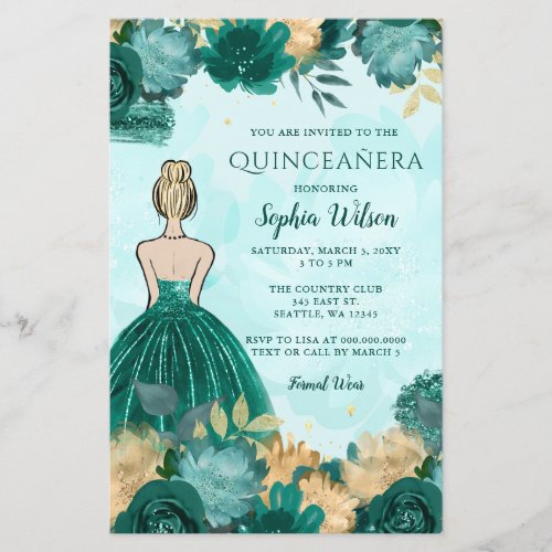Budget Teal Turquoise Gold Princess Quinceaera 