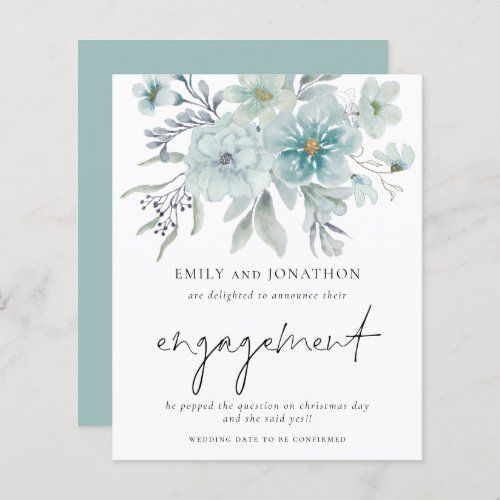 Budget Teal White Florals Engagement Announcement