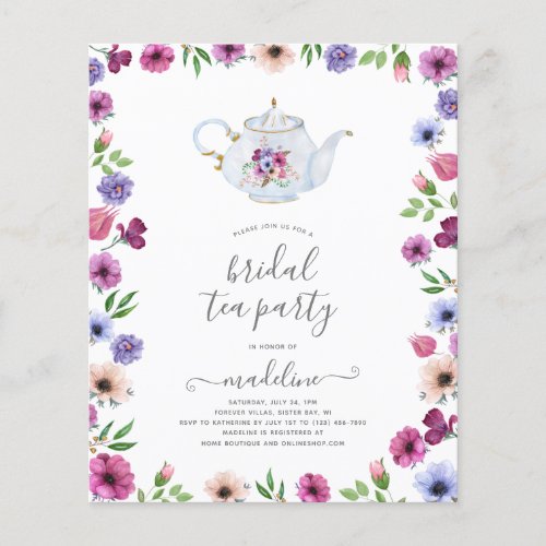 Budget Teapot Floral Bridal Shower Tea Invitation Flyer
