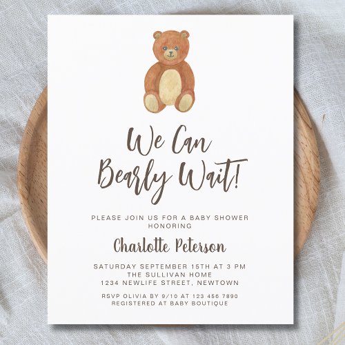 Budget Teddy Bear Baby Shower Invitation