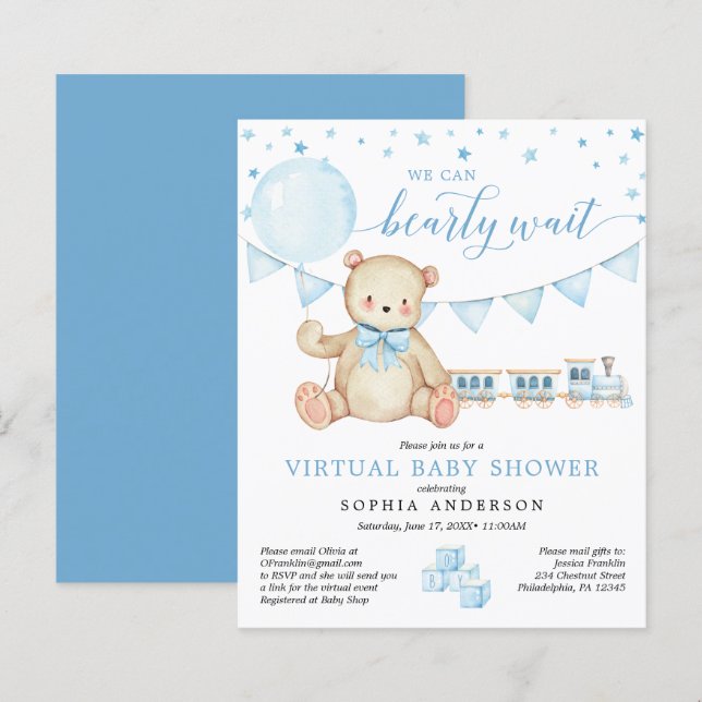 Budget Teddy Bear Virtual Baby Shower Invitation (Front/Back)