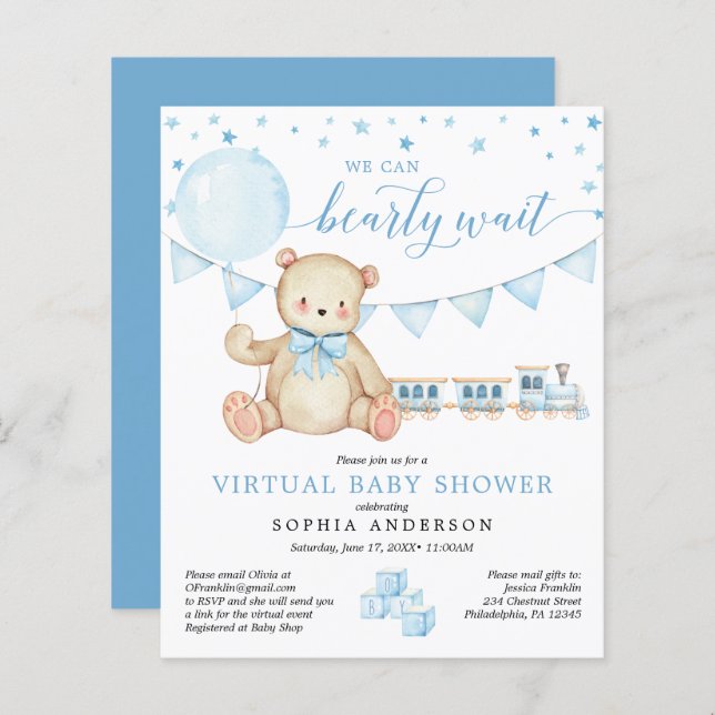 Budget Teddy Bear Virtual Baby Shower Invitation (Front/Back)