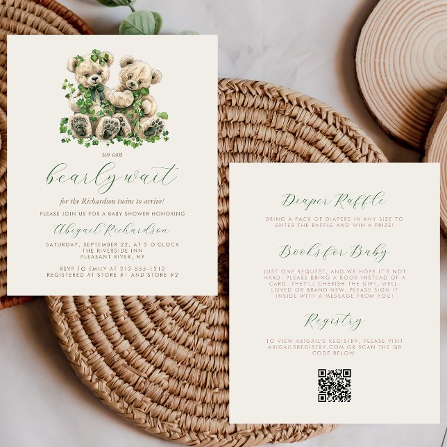 Budget Teddy Bears Green Twins QR Code Baby Shower (Creator Uploaded)