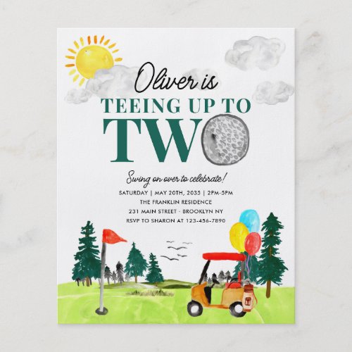 Budget Teeing to Two Golf Boy Golfing 2nd Birthday Flyer