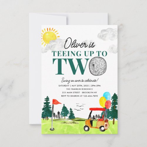 Budget Teeing to Two Golf Boy Golfing 2nd Birthday Note Card