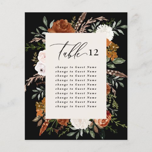 Budget terracotta black floral table seating plan