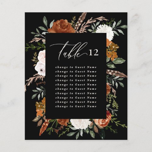 Budget terracotta black floral table seating plan