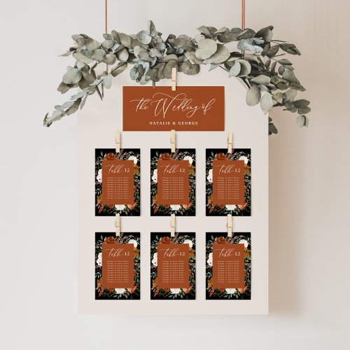 Budget terracotta black floral table seating plan