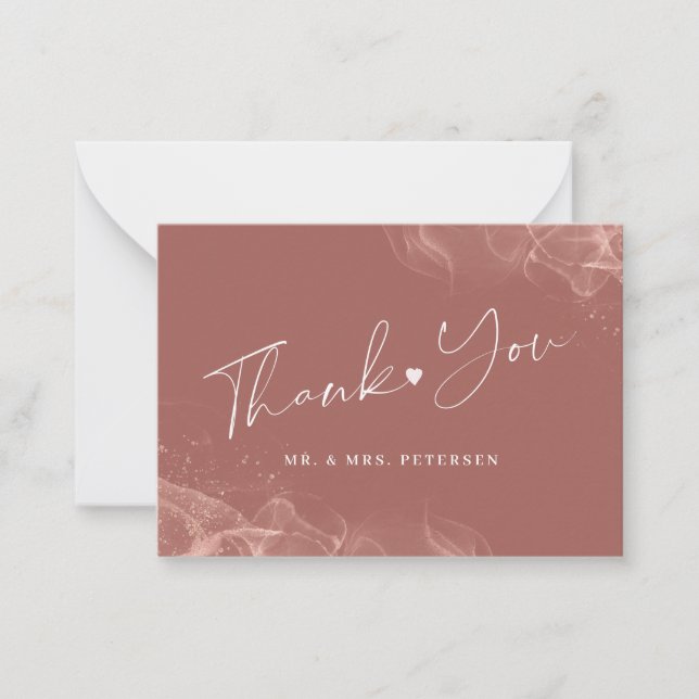 Budget terracotta blush wedding thank you script note card (Front)