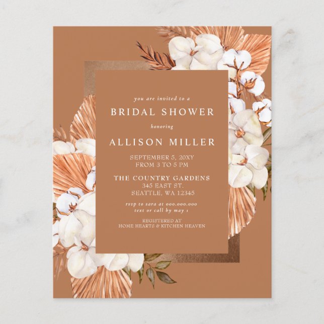 Budget Terracotta Boho Bridal Shower Invitation (Front)