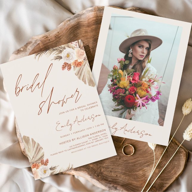 Budget Terracotta Boho Pampas Grass Bridal Shower Flyer (Creator Uploaded)