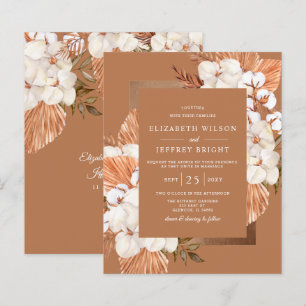 Budget Terracotta Boho Pampas Wedding Invitation