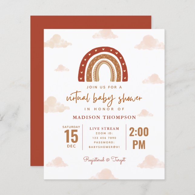 Budget Terracotta Boho Rainbow Virtual Baby Shower (Front/Back)