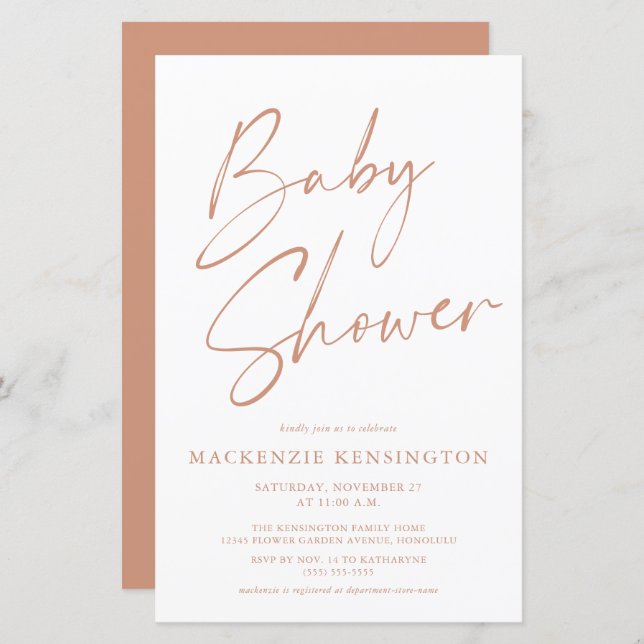Budget Terracotta Boho Simple Script Baby Shower (Front/Back)