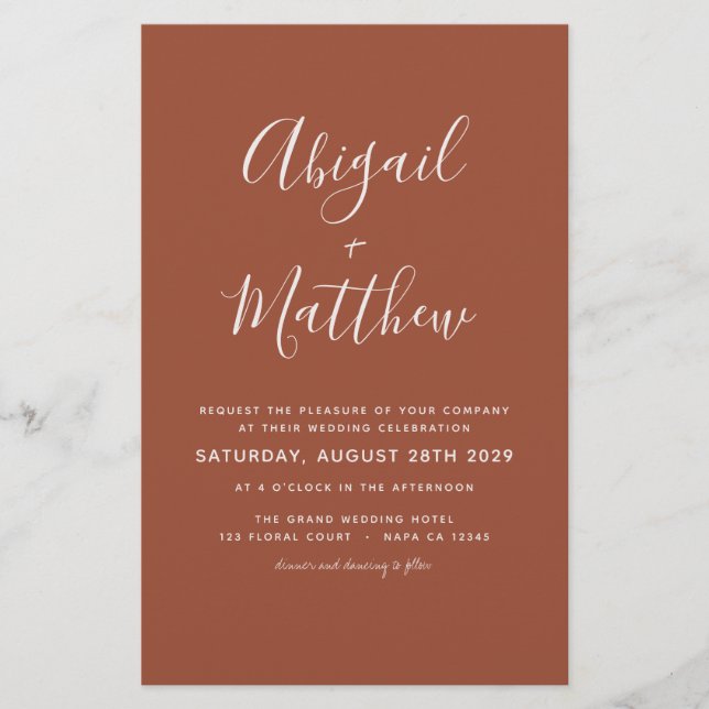 Budget Terracotta Boho Simple Wedding Invitation (Front)