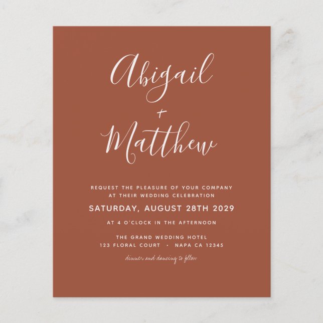Budget Terracotta Boho Simple Wedding Invitation (Front)