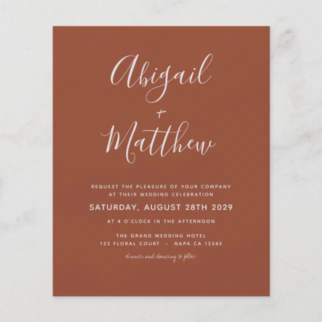 Budget Terracotta Boho Simple Wedding Invitation F Flyer | Zazzle