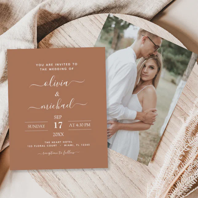 Budget Terracotta Boho Wedding Modern Invitation | Zazzle