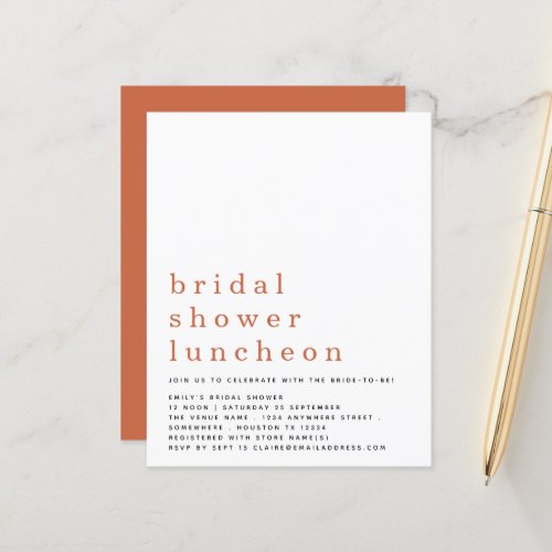 Budget Terracotta Bridal Shower Luncheon Invite