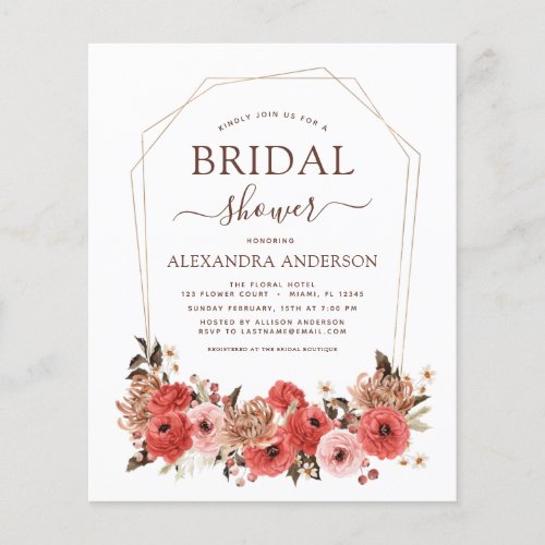 Budget Terracotta Fall Bridal Shower Floral Flyer